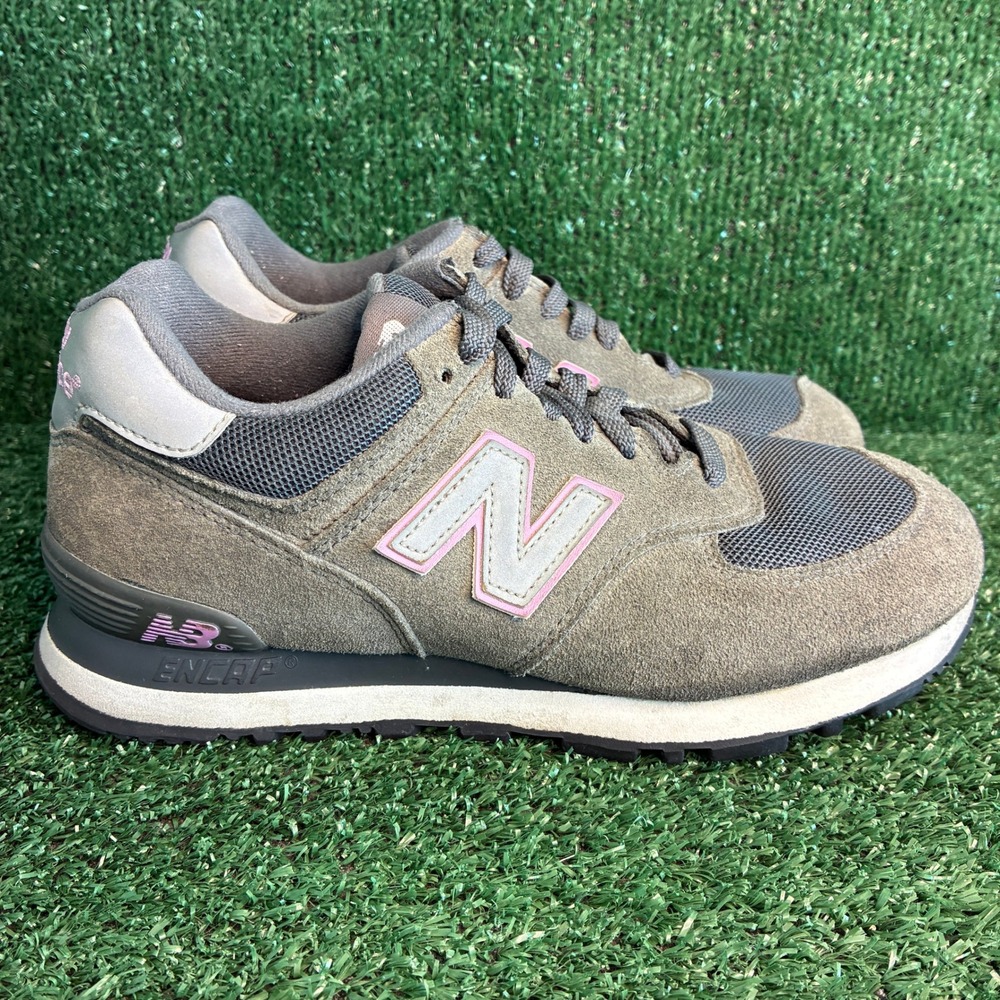 New Balance 574 Suede Mesh Encap Classic Lifestyle Sneaker Grey Pink Womens Sz 8